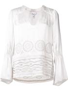 Derek Lam 10 Crosby V-neck Embroidered Blouse, Women's, Size: 8, White, Silk