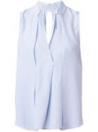 Halston Heritage V-neck Blouse, Women's, Size: 10, Blue, Silk