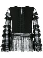 Jonathan Simkhai Lace Panel Blouse, Women's, Size: Large, Black, Polyester/polyamide/silk