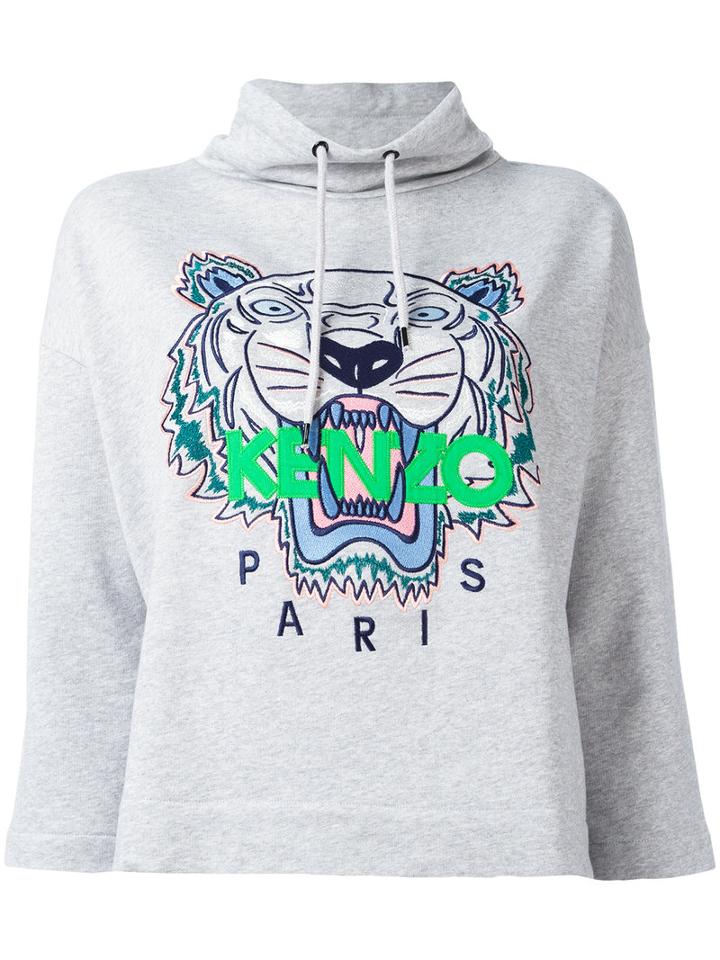 Kenzo Cropped Tiger Hoodie, Women's, Size: Xxs, Grey, Cotton