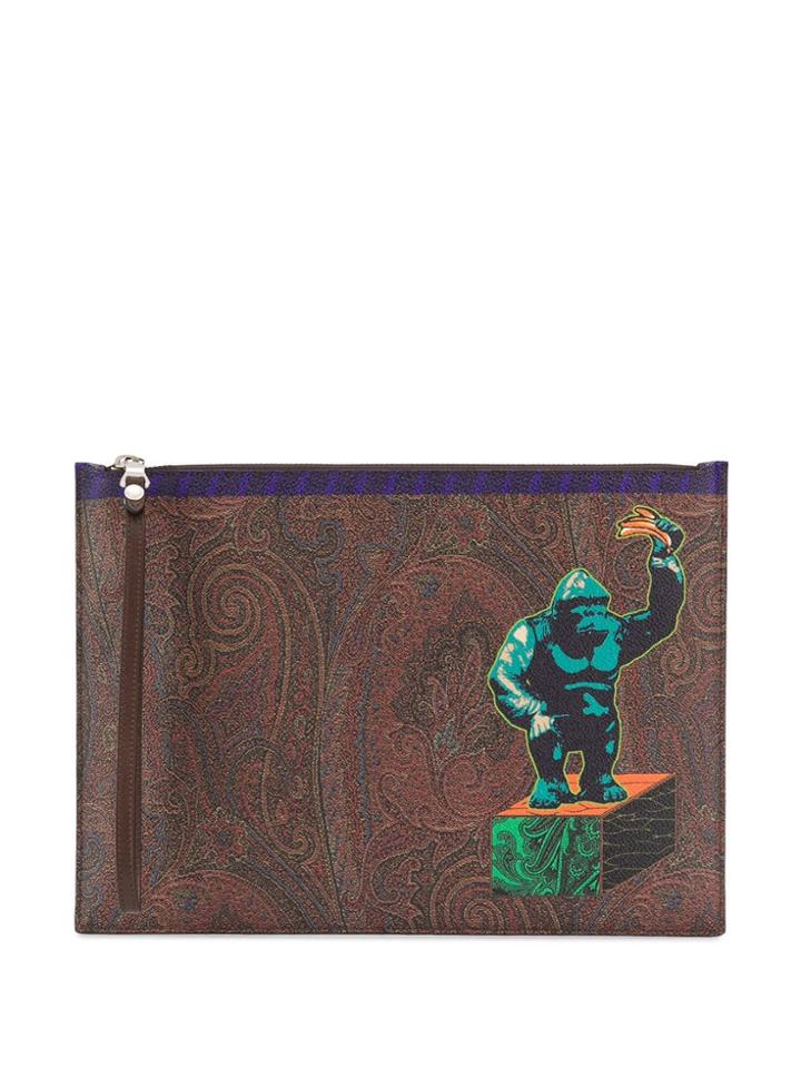 Etro Gorilla Print Clutch Bag - Red