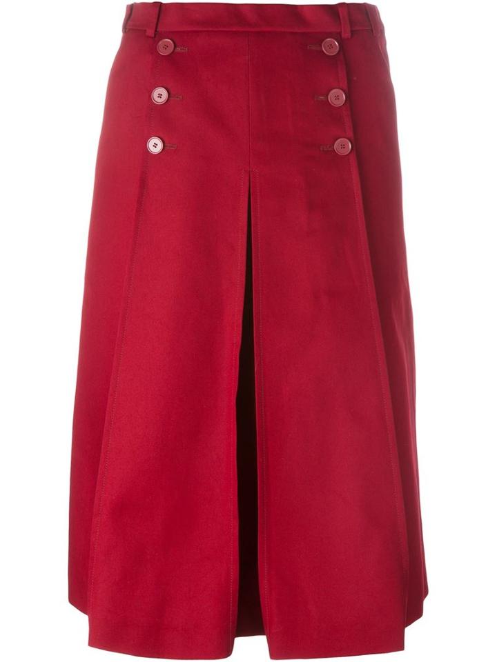 Carven Pleated Skirt, Women's, Size: 40, Red, Cotton/acetate/viscose