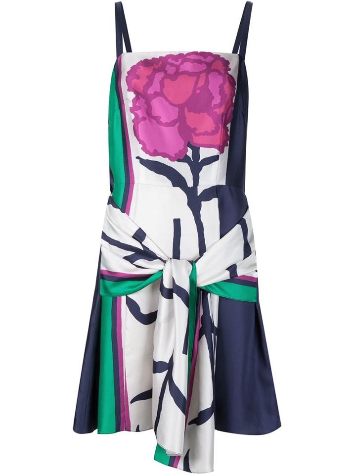 Tanya Taylor Flower Print Draped Detail Dress