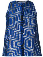 Cacharel Sheer Geometric Pattern Shirt, Women's, Size: 40, Blue, Silk/polyester/nylon