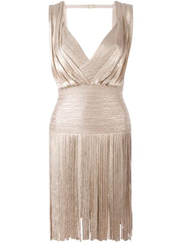 Hervé Léger Metallic Fringed Mini Dress, Women's, Size: Medium, Pink/purple, Rayon