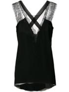 Alberta Ferretti Lace Trimmed V-neck Evening Blouse - Black