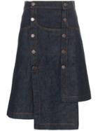 Delada High Waisted Buttoned Denim Asymmetric Skirt - Blue