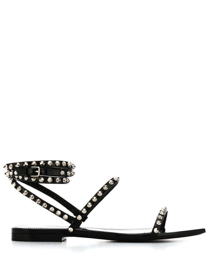Saint Laurent Studded Flat Sandals - Black