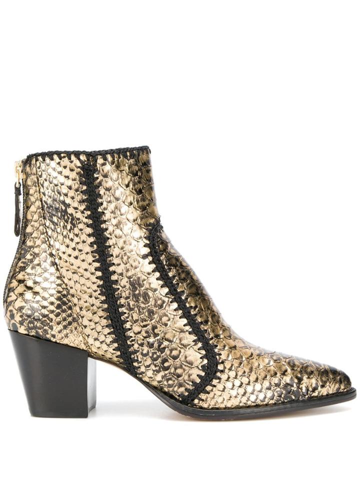 Alexandre Birman Crocodile Print Boots - Gold