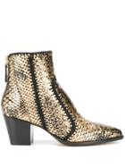 Alexandre Birman Crocodile Print Boots - Gold