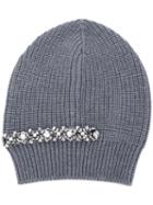 No21 - Crystal Embellished Ribbed Beanie - Women - Silk/virgin Wool/metal/glass - One Size, Grey, Silk/virgin Wool/metal/glass