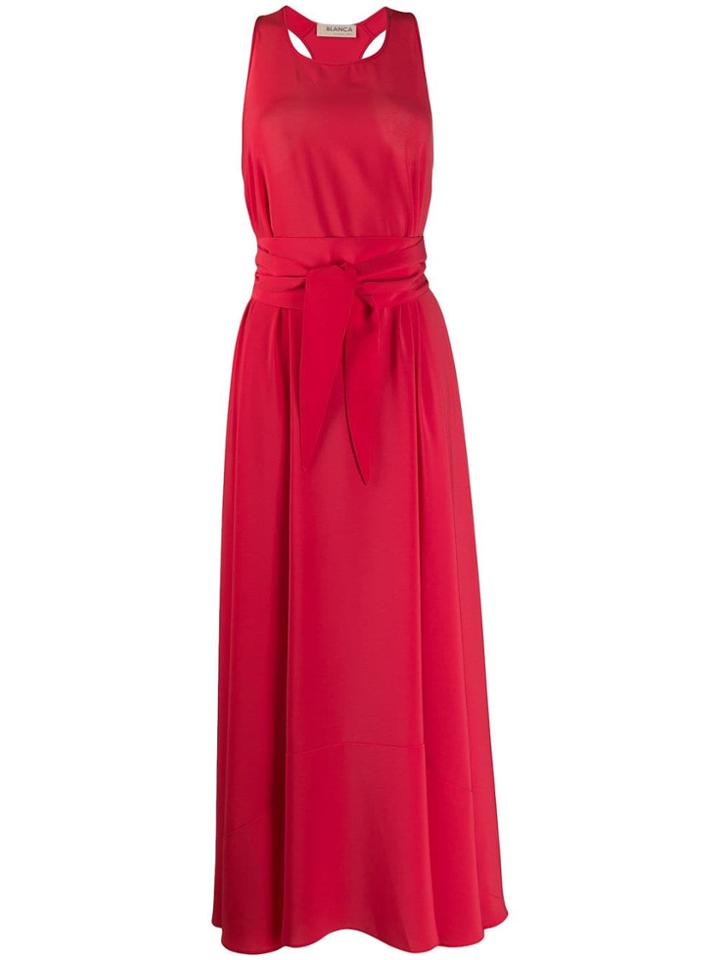 Blanca Long Belted Dress - Red