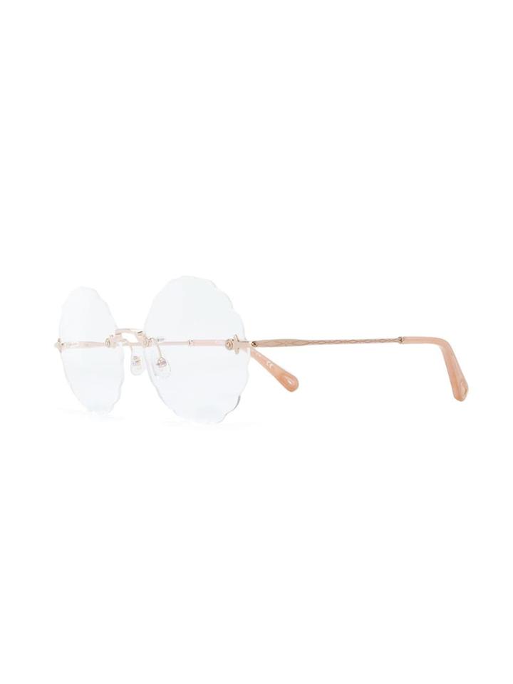 Chloé Eyewear Scallop Trim Round Frame Glasses - Metallic