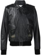 Saint Laurent Zipped Leather Jacket, Men's, Size: 50, Black, Cotton/calf Leather/cupro/wool
