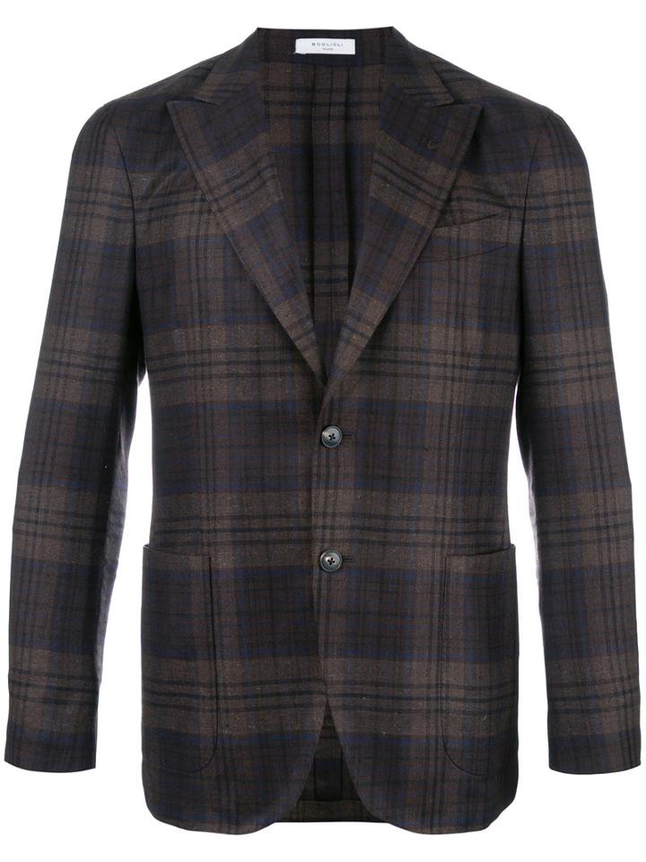 Boglioli - Pointed Lapel Plaid Blazer - Men - Silk/linen/flax/acetate/virgin Wool - 48, Brown, Silk/linen/flax/acetate/virgin Wool