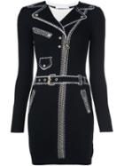 Moschino Trompe L'oeil Biker Dress, Women's, Size: 40, Black, Virgin Wool