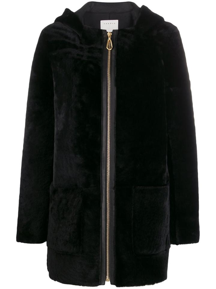 Sandro Paris Zip-front Long-sleeve Coat - Black