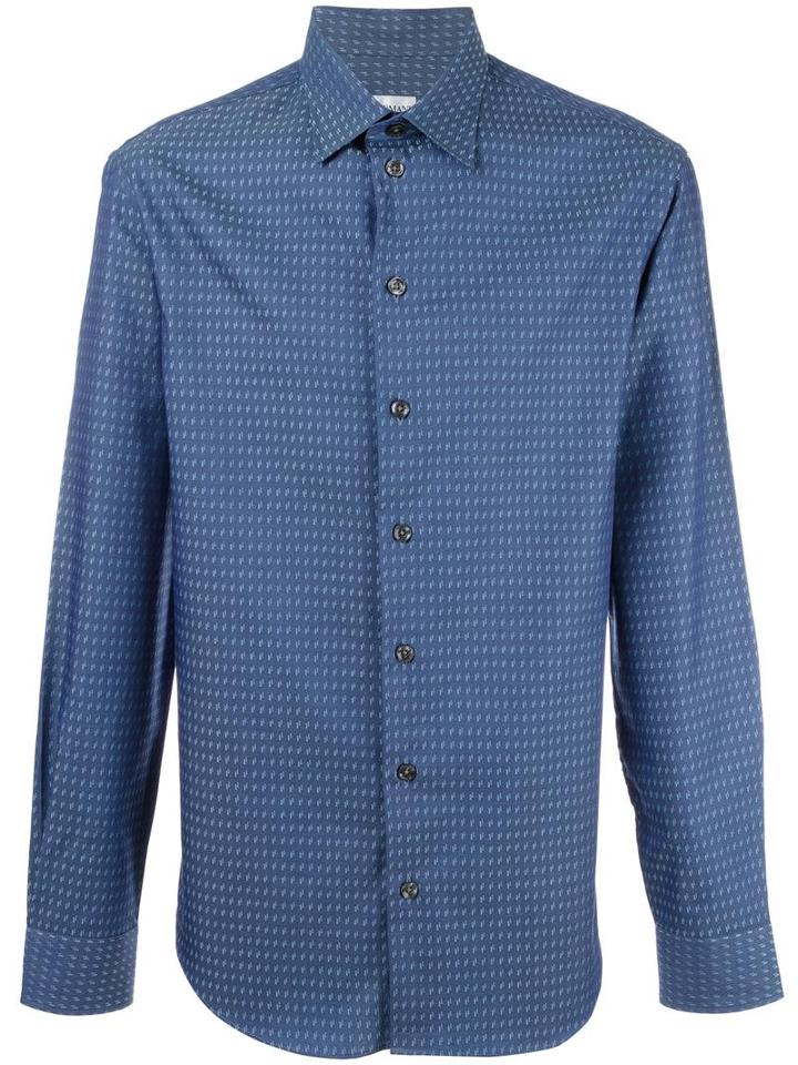 Armani Collezioni Houndstooth Pattern Shirt, Men's, Size: Medium, Blue, Cotton