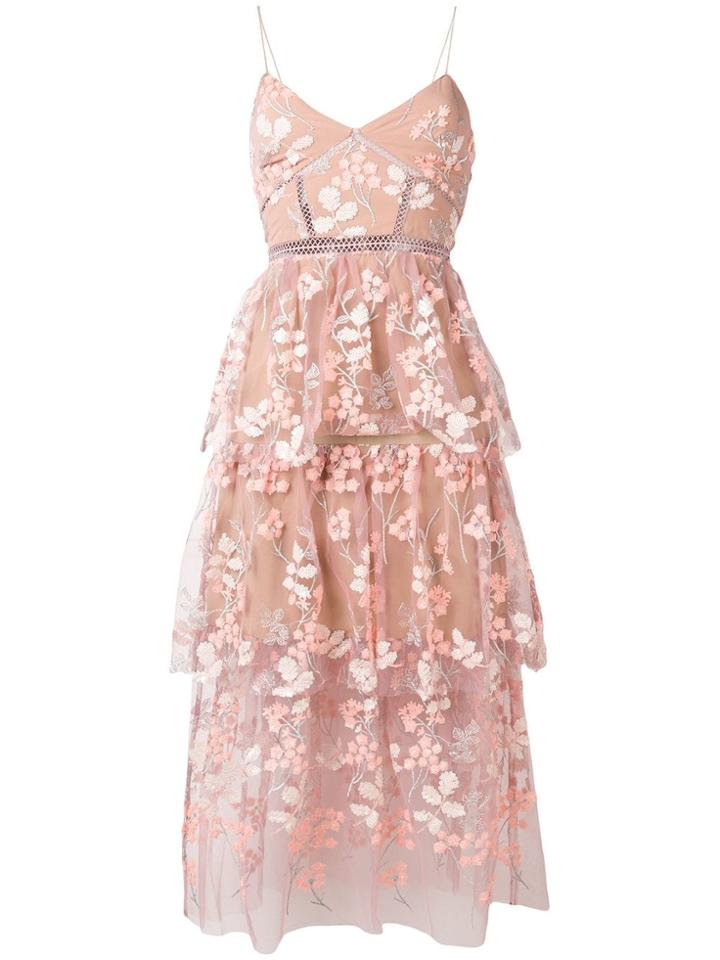 Self-portrait Floral Lace Panel Dress - Neutrals