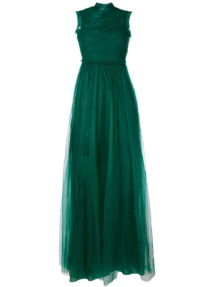 Rochas - High Neck Ruched Gown - Women - Silk/polyamide - 40, Women's, Green, Silk/polyamide