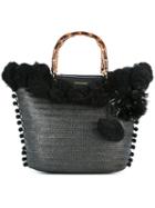 Twin-set Pompom Tote, Women's, Black, Polyester/polyurethane