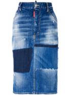 Dsquared2 - Distressed Denim Midi Skirt - Women - Cotton/spandex/elastane - 44, Blue, Cotton/spandex/elastane