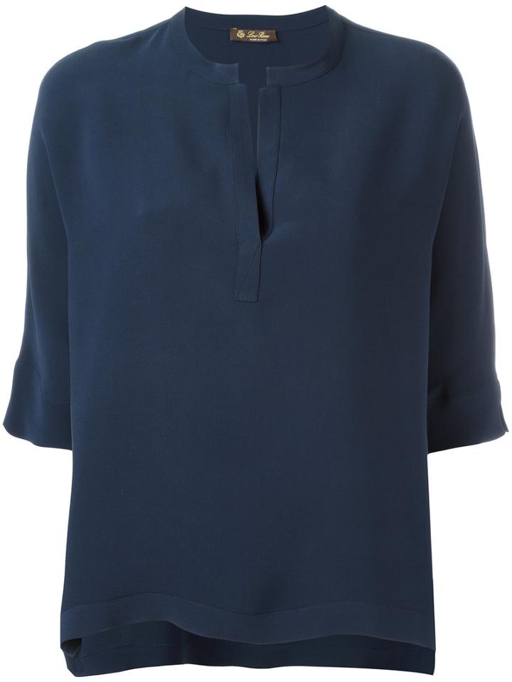 Loro Piana - Open Neck Blouse - Women - Silk - Xs, Blue, Silk