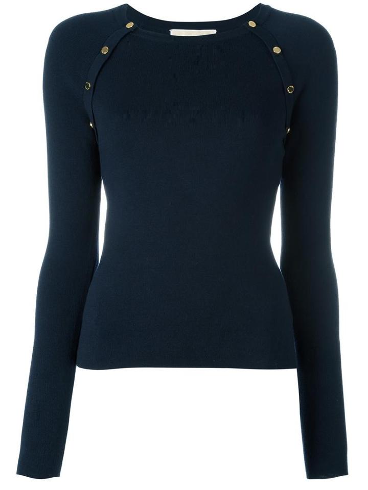 Michael Michael Kors Button Raglan Jumper, Women's, Size: Medium, Blue, Spandex/elastane/viscose/nylon
