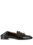 Chloé C Croc Embossed Loafers - Black
