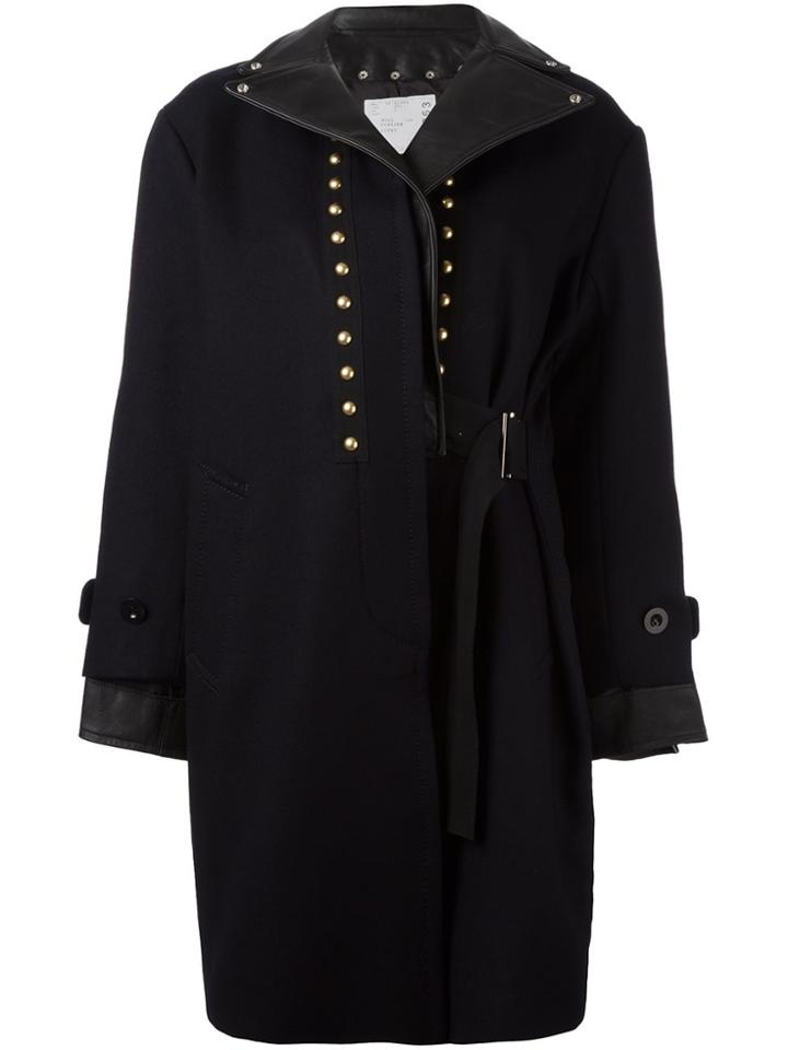 Sacai Studded Leather Trim Coat - Blue