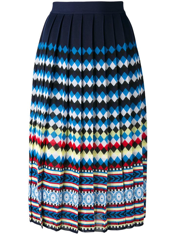 Mary Katrantzou - Pleated Print Skirt - Women - Viscose - L, Blue, Viscose