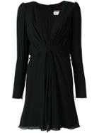 Saint Laurent V-neck Ruched Dress - Black