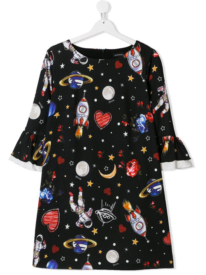 Monnalisa Teen Galaxy Print Dress - Black