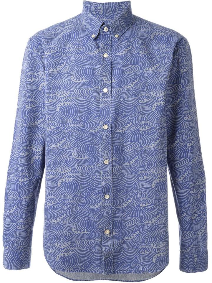 Closed Printed Shirt, Men's, Size: Xl, Blue, Cotton