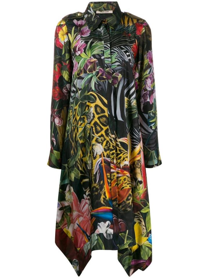 Roberto Cavalli Jacquard-print Shirt Dress - Black