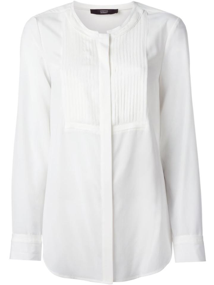 Steffen Schraut Pleated Bib Blouse, Women's, Size: 40, White, Silk/spandex/elastane