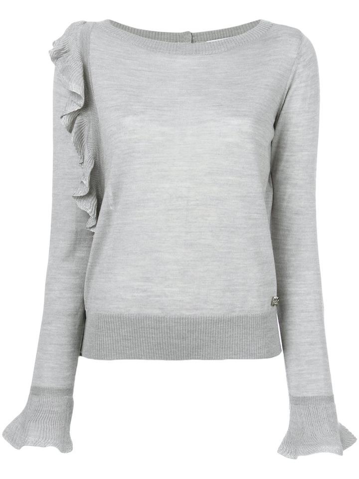 Twin-set - Knitted Ruffle Top - Women - Acrylic/wool/metal - S, Grey, Acrylic/wool/metal