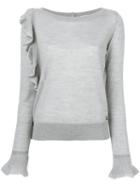 Twin-set - Knitted Ruffle Top - Women - Acrylic/wool/metal - S, Grey, Acrylic/wool/metal