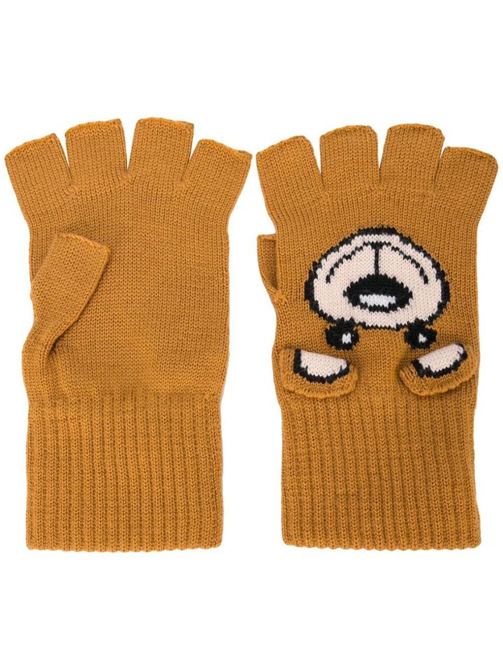 Moschino Teddy Bear Fingerless Gloves - Brown
