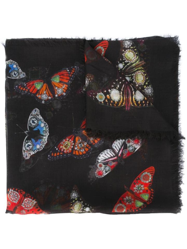 Alexander Mcqueen 'bejewelled Butterfly' Scarf, Women's, Black, Modal/silk