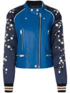 Coach - Embroidered Bomber Jacket - Women - Lamb Skin/polyamide/polyester/wool - 4, Blue, Lamb Skin/polyamide/polyester/wool