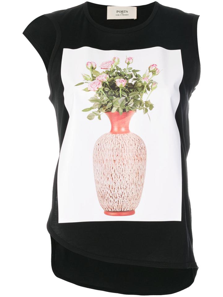 Ports 1961 Flower And Vase Print Top - Black