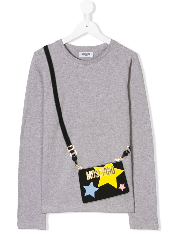 Moschino Kids Teen Crossbody Bag Print Top - Grey
