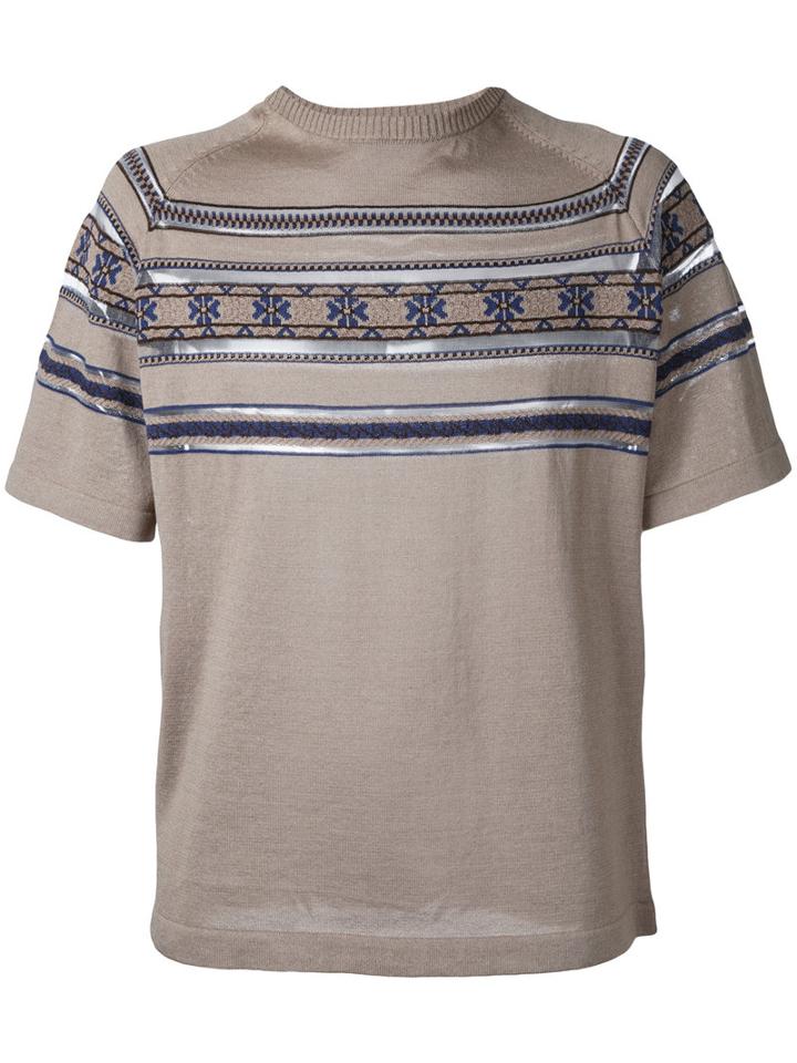 Kolor Striped Detail Jumper, Men's, Size: 1, Nude/neutrals, Cotton/viscose/nylon/wool