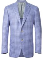 Canali Check Print Two Button Blazer, Men's, Size: 52, Blue, Silk/cupro/cashmere