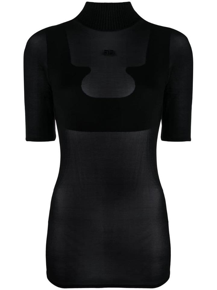 Courrèges Sheer High Neck T-shirt - Black