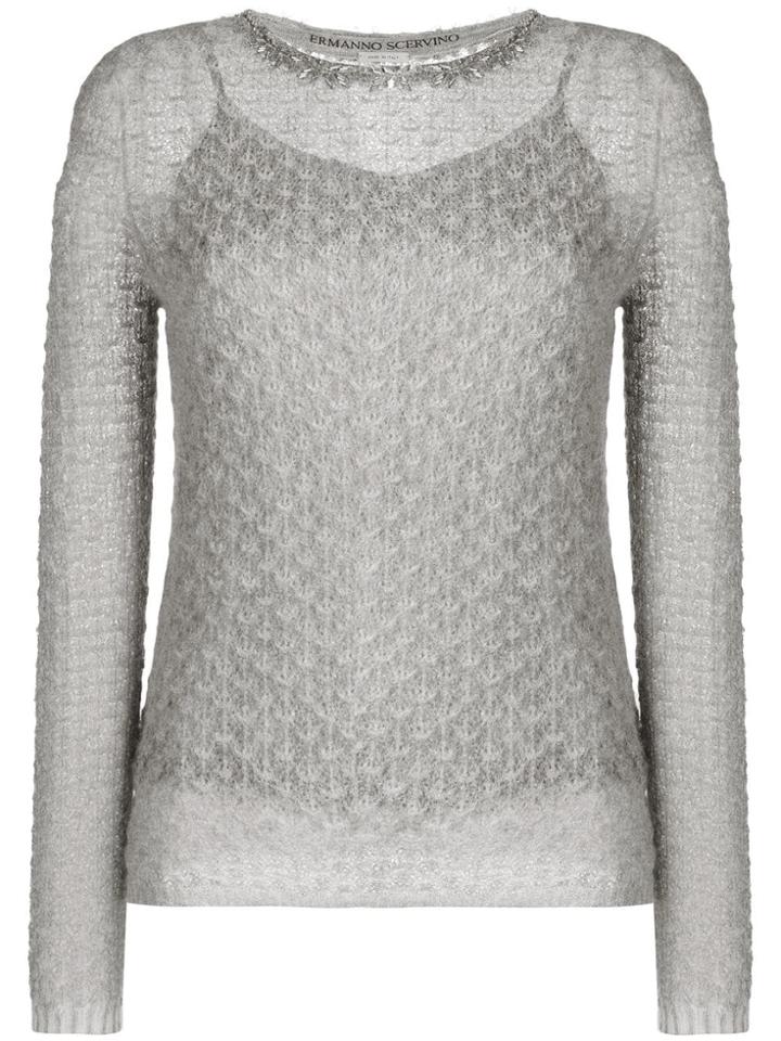 Ermanno Scervino Beaded Neck Jumper - Grey