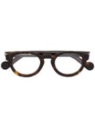 Moncler Round Frame Glasses, Brown, Acetate