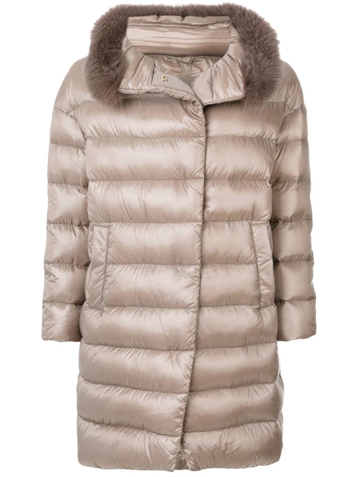 Herno Fur Trim Padded Coat - Nude & Neutrals