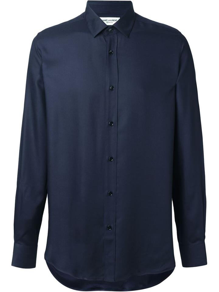 Saint Laurent Classic Buttoned Shirt, Men's, Size: 39, Blue, Viscose